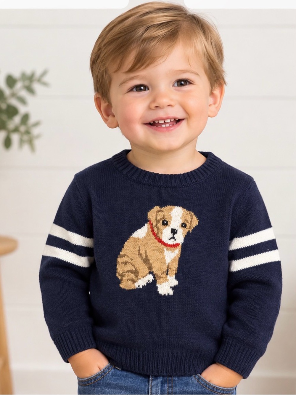 Janie and Jack Navy Knit Sweater with Puppy Motif